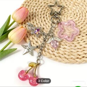 Silver and Pink Star Charm Keychain